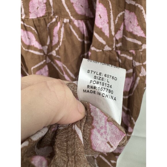 Pinch Printed Midi Dress Women Large Brown Prairie Peasant Boho Cottage Milkmaid - Picture 6 of 12